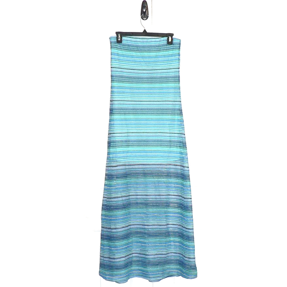Sandiva Womens Strapless Striped Crochet Knit Maxi Dress in Blue Multi Small $60